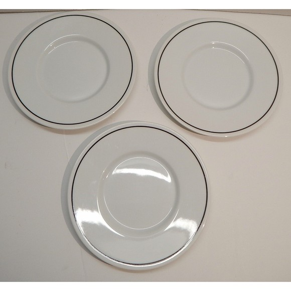 Sasaki Elements by R.W. Kitchen Saucers 6 1/4" with Black Rim Lot of 3 - Picture 1 of 6